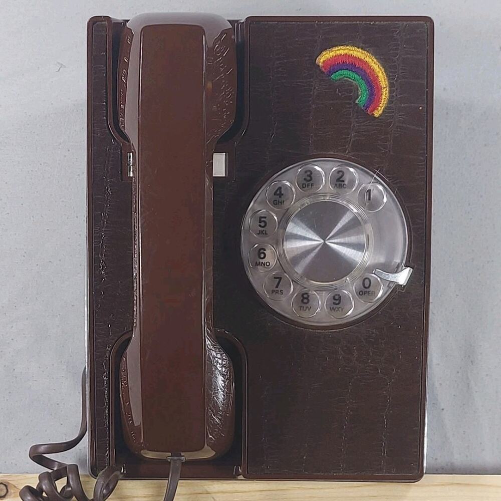 Vintage Western Electric Rotary Wall Phone Brown Faux Alligator Skin 900 B2 MCM